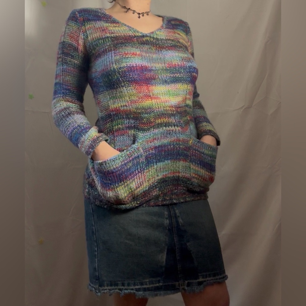 Y2K  Rainbow‎ Knit Long Sleeve girly Cozy Sweater Size L